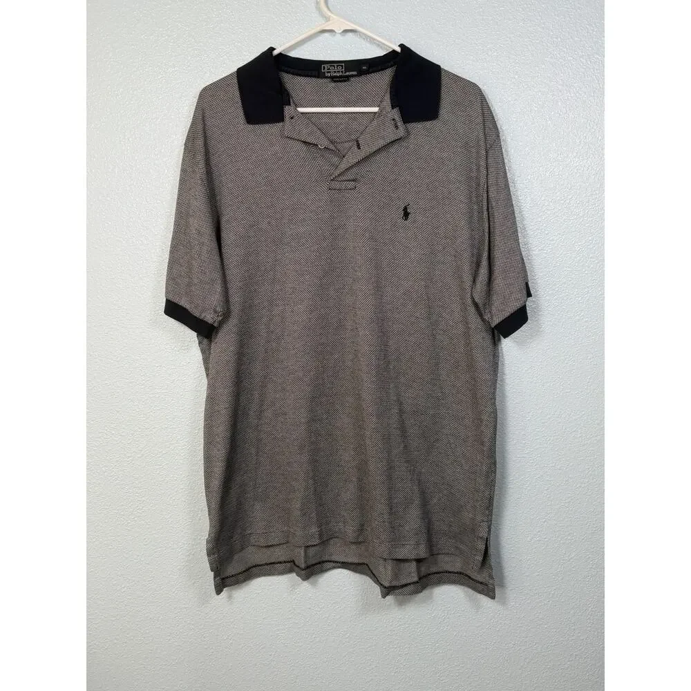 Vintage Polo Ralph Lauren Polo Shirt Mens XL Navy White Herringbone Knit